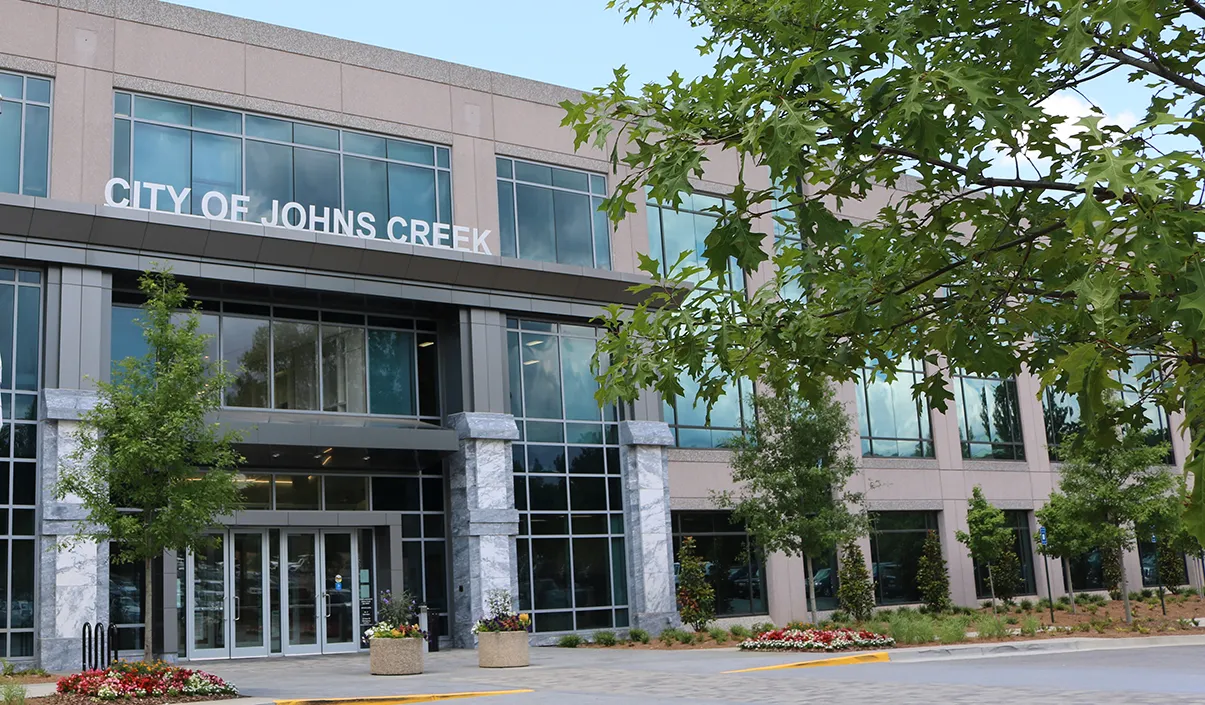 The front entrance to Johns Creek City Hall