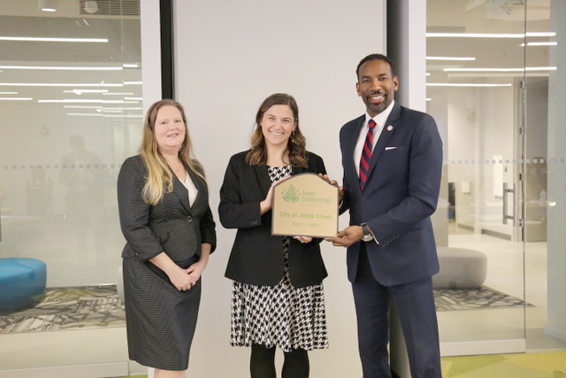 Atlanta Regional Commission Planning Manager, Climate + Sustainability, Crystal Jackson; City of Johns Creek Assistant to the City Manager, Olivia Gazda; and Atlanta Mayor Andre Dickens.