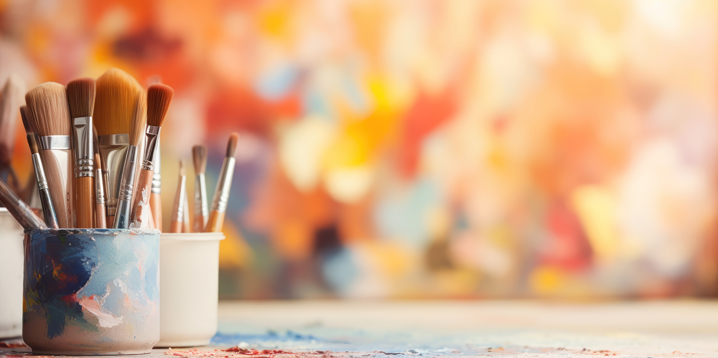 Painter's brush with an art studio in the back.